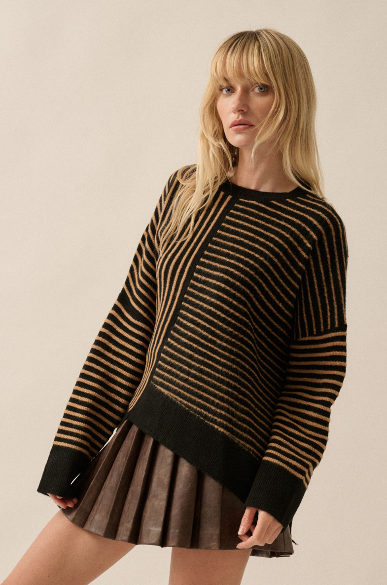 •BLACK & NUTMEG• striped wool blend sweater