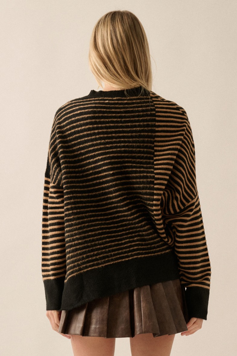 •BLACK & NUTMEG• striped wool blend sweater