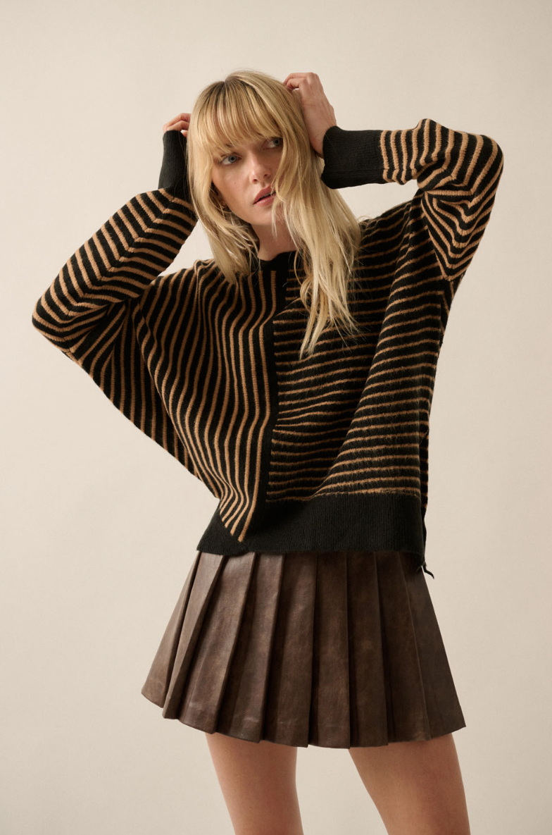 •BLACK & NUTMEG• striped wool blend sweater