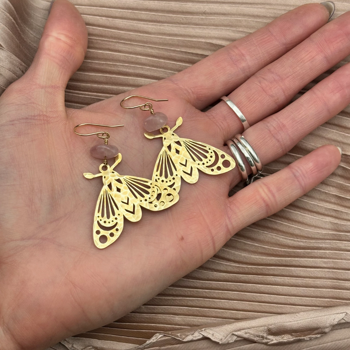 •ANAHATA• rose quartz + gold dangle earrings