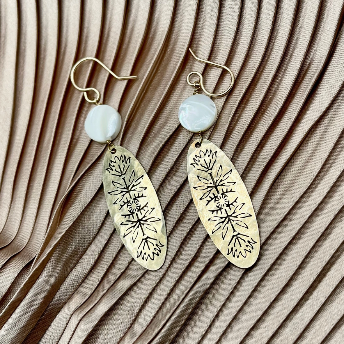 •MOSAIC• mother of pearl + gold dangle earrings