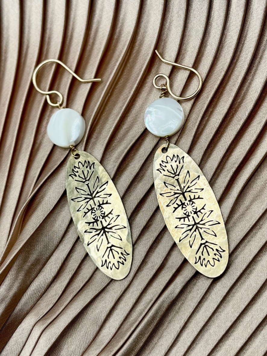 •MOSAIC• mother of pearl + gold dangle earrings