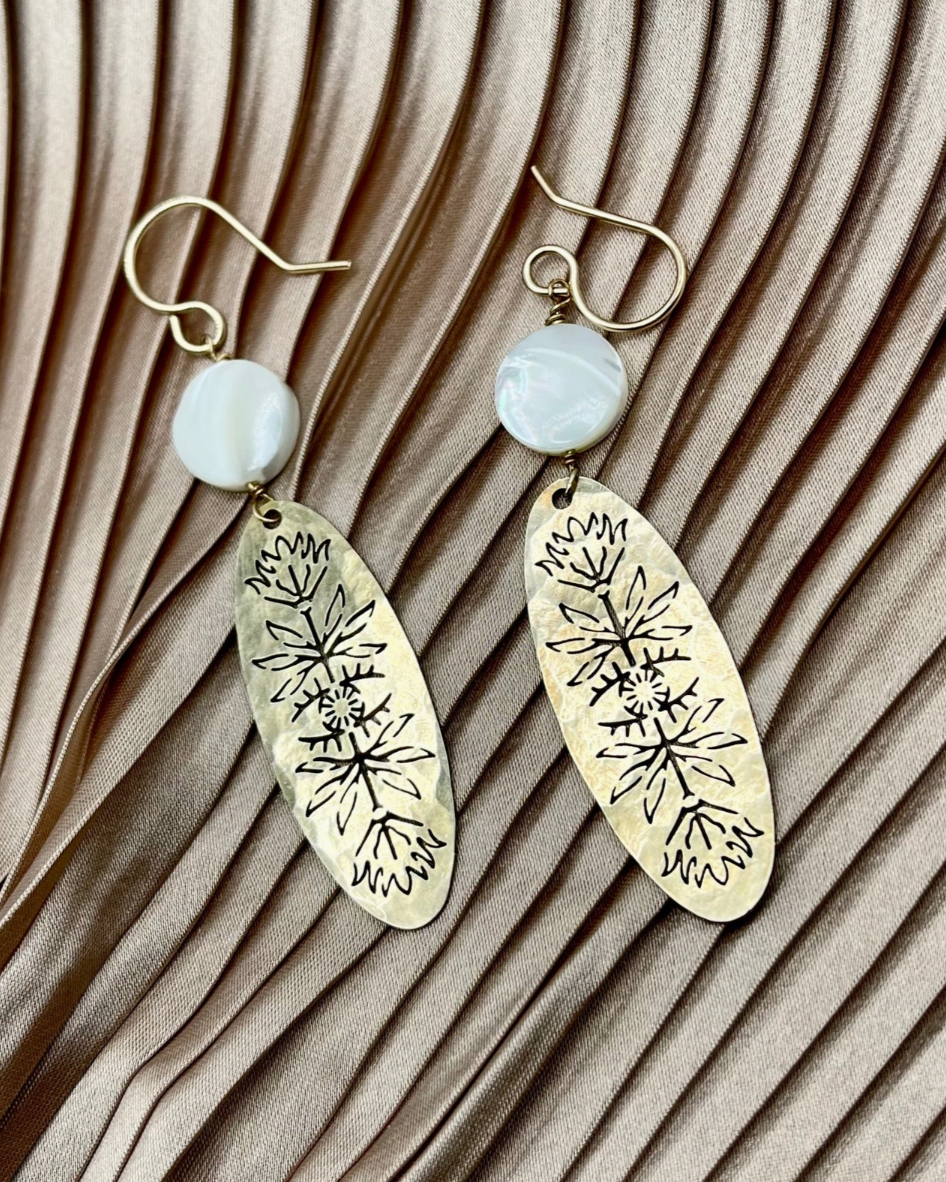 •MOSAIC• mother of pearl + gold dangle earrings