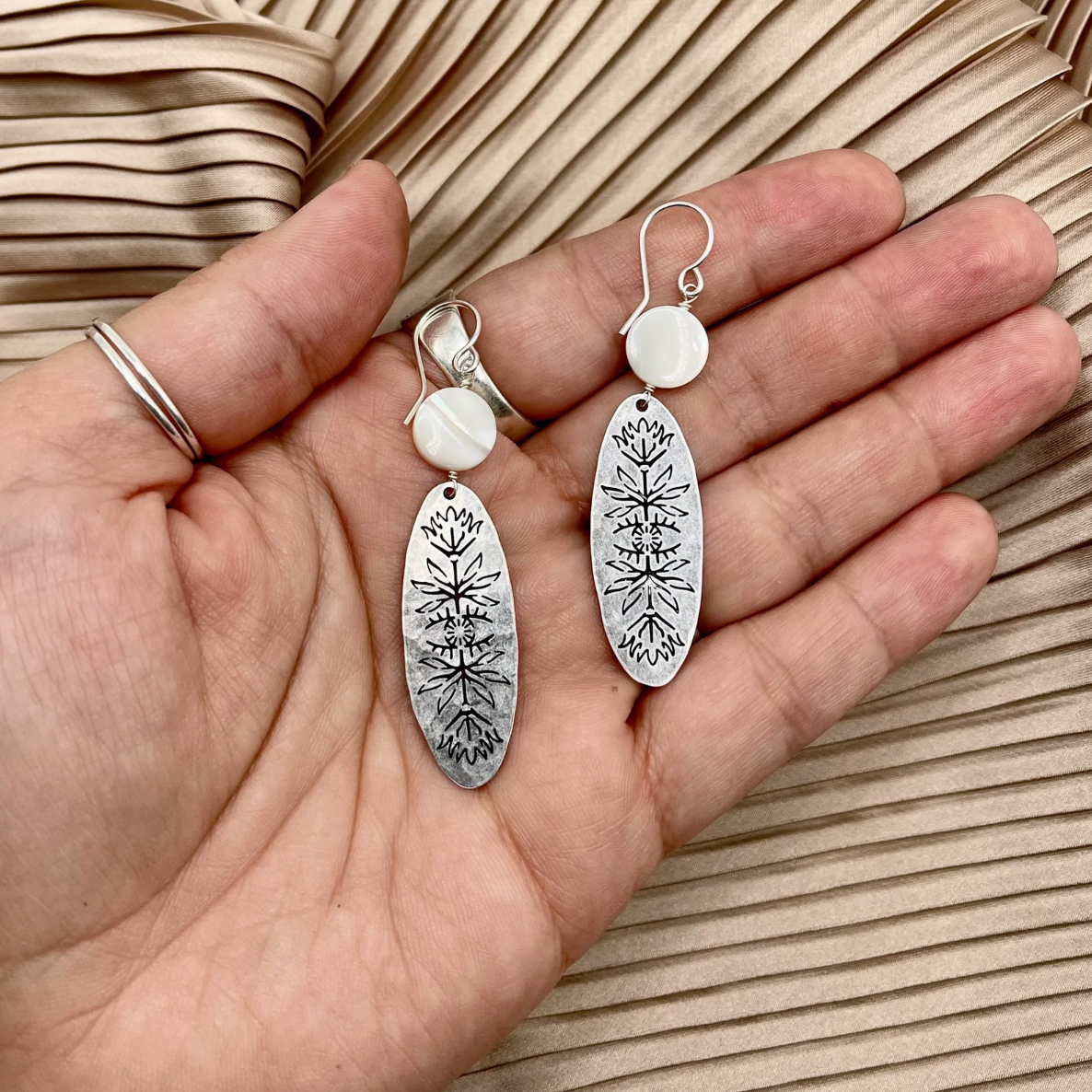 •MOSAIC• mother of pearl + silver dangle earrings