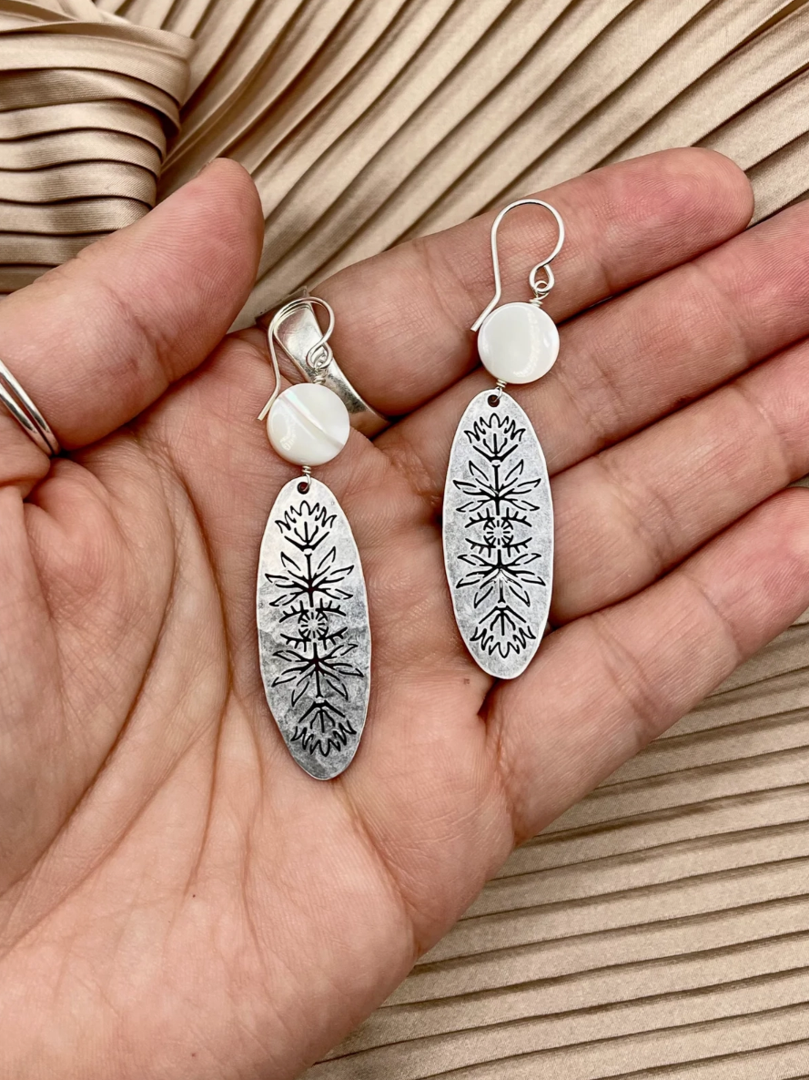 •MOSAIC• mother of pearl + silver dangle earrings