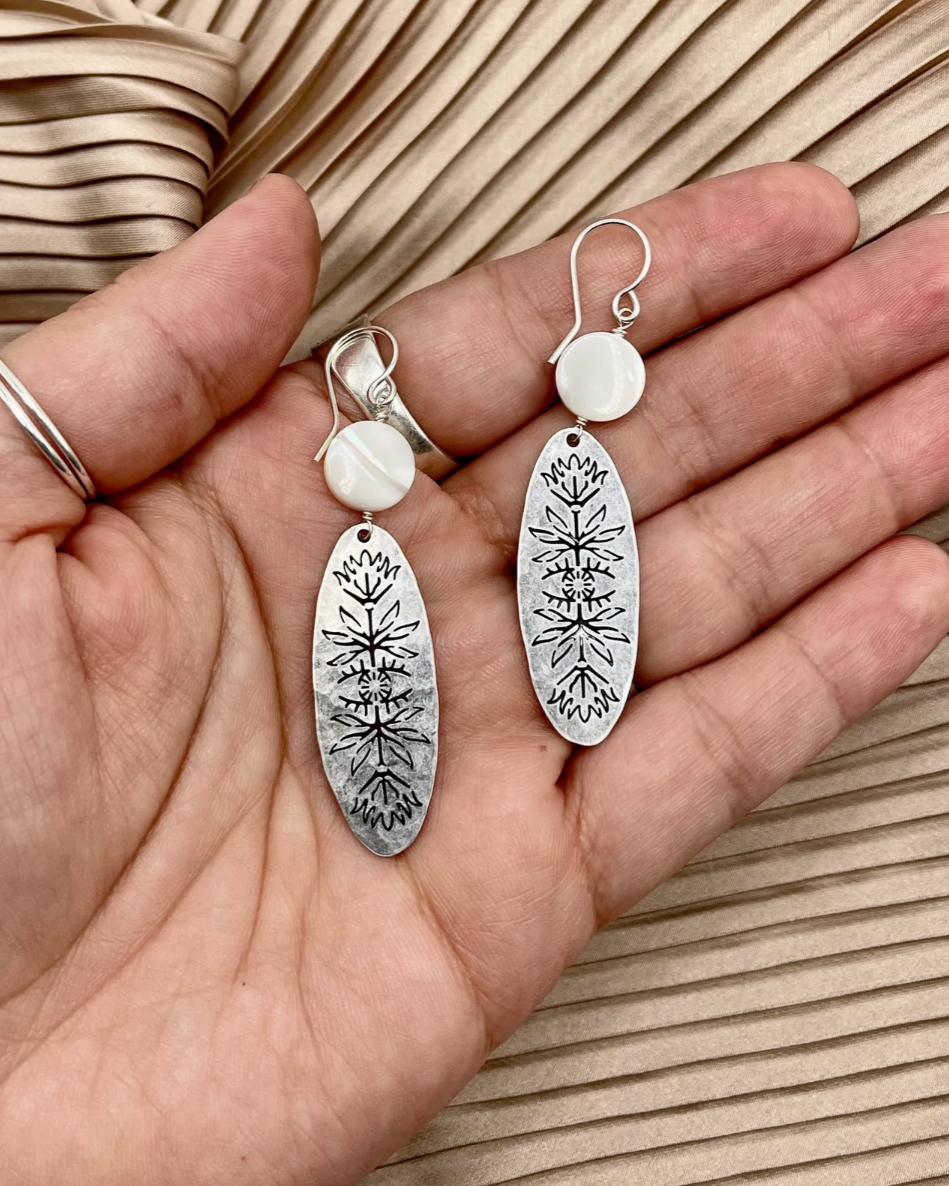 •MOSAIC• mother of pearl + silver dangle earrings