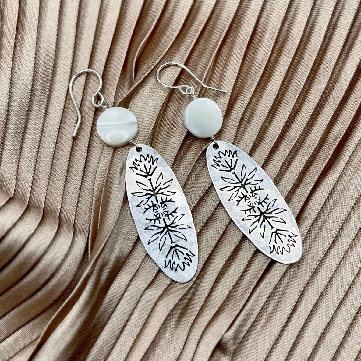 •MOSAIC• mother of pearl + silver dangle earrings