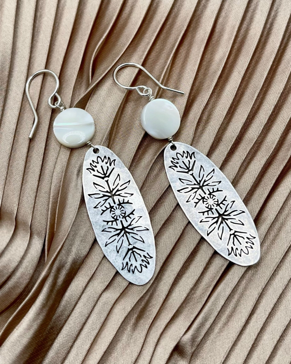 •MOSAIC• mother of pearl + silver dangle earrings