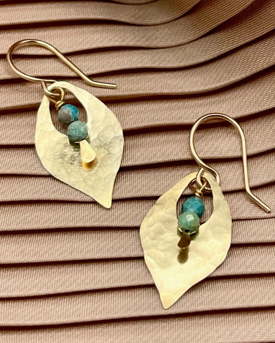 •TEA LEAF• turquoise + gold dangle earrings