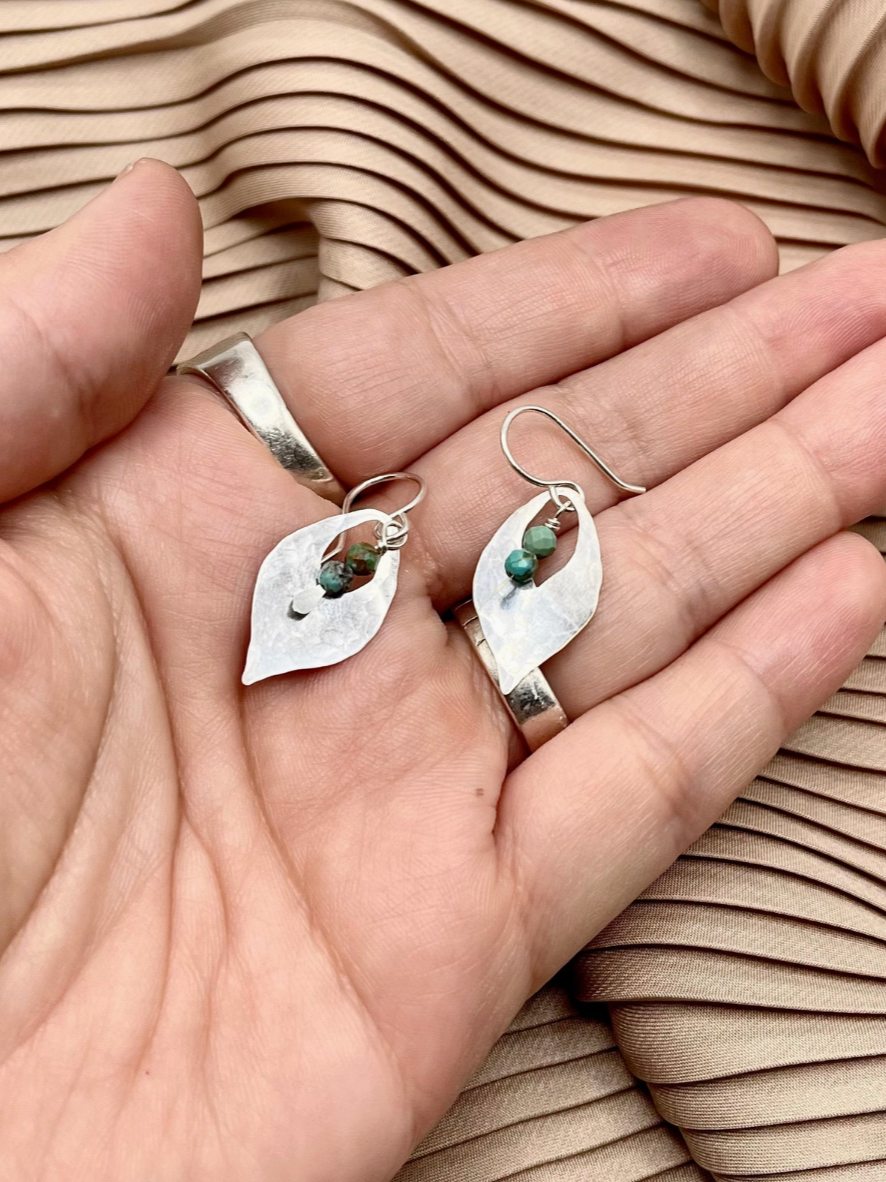 •TEA LEAF• turquoise + silver dangle earrings