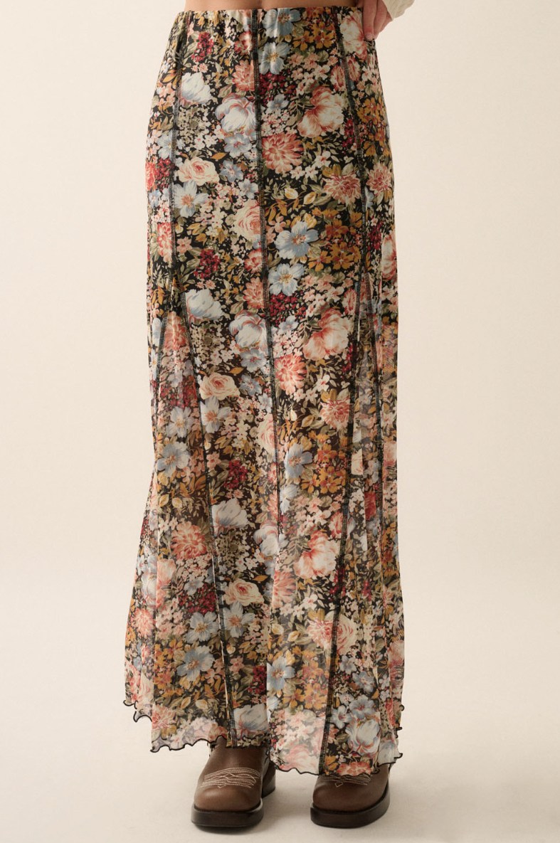 •ENGLISH GARDEN• exposed seam semi-sheer maxi skirt