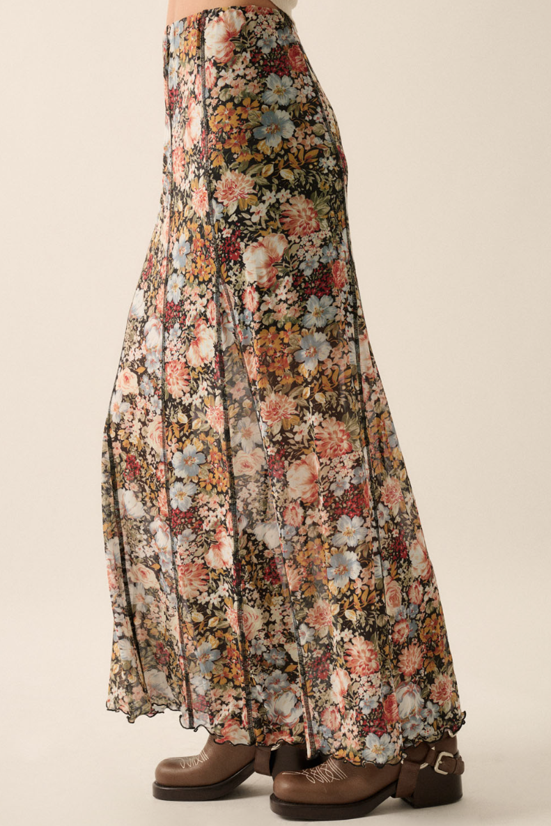 •ENGLISH GARDEN• exposed seam semi-sheer maxi skirt