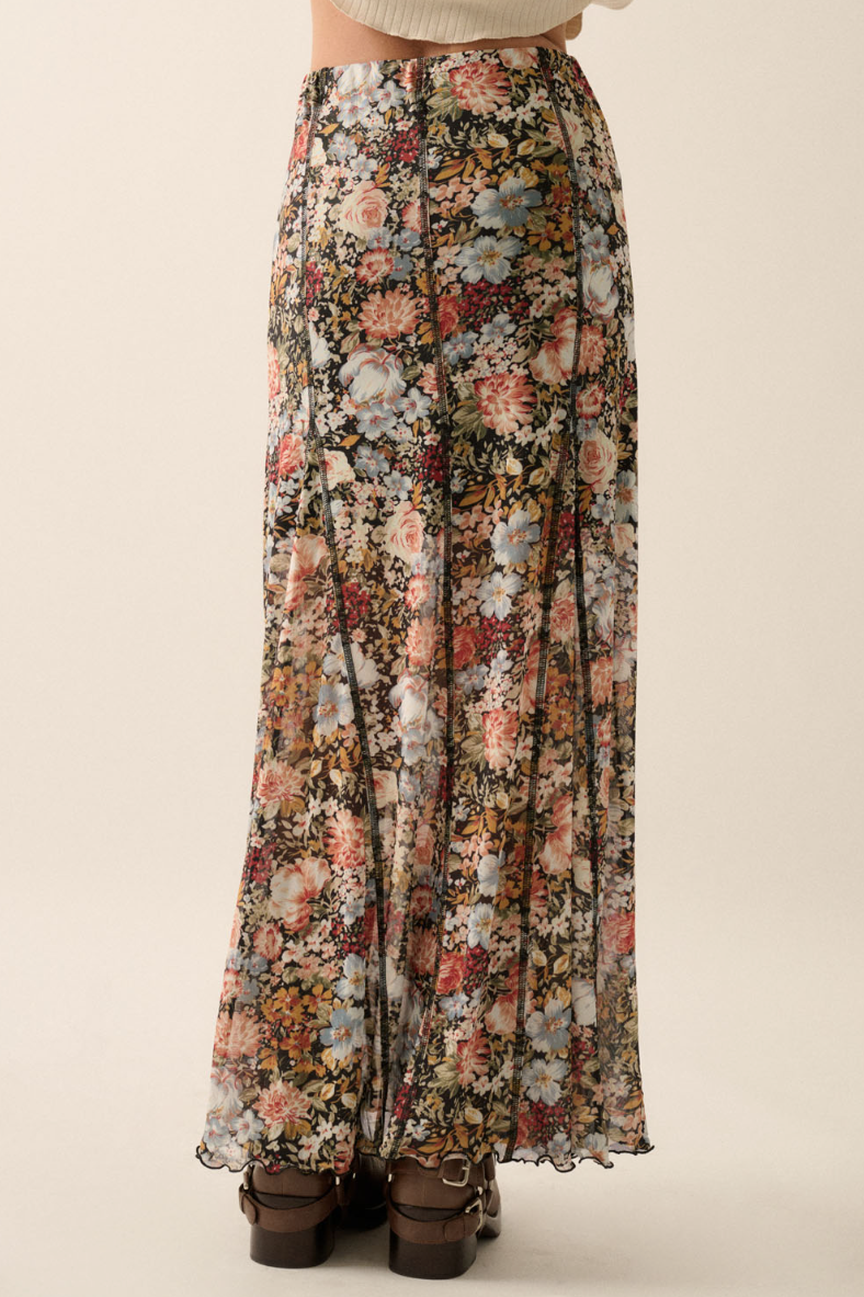 •ENGLISH GARDEN• exposed seam semi-sheer maxi skirt