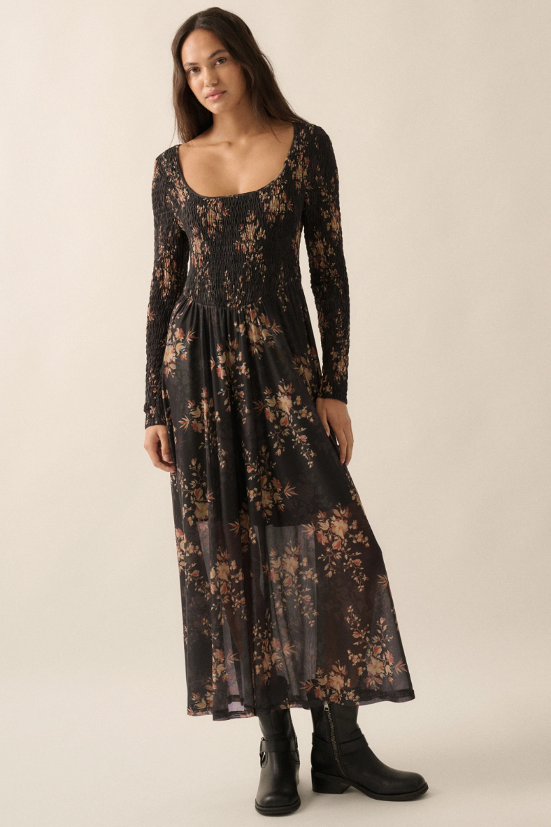 •NIGHT BLOOM• smocked top maxi dress