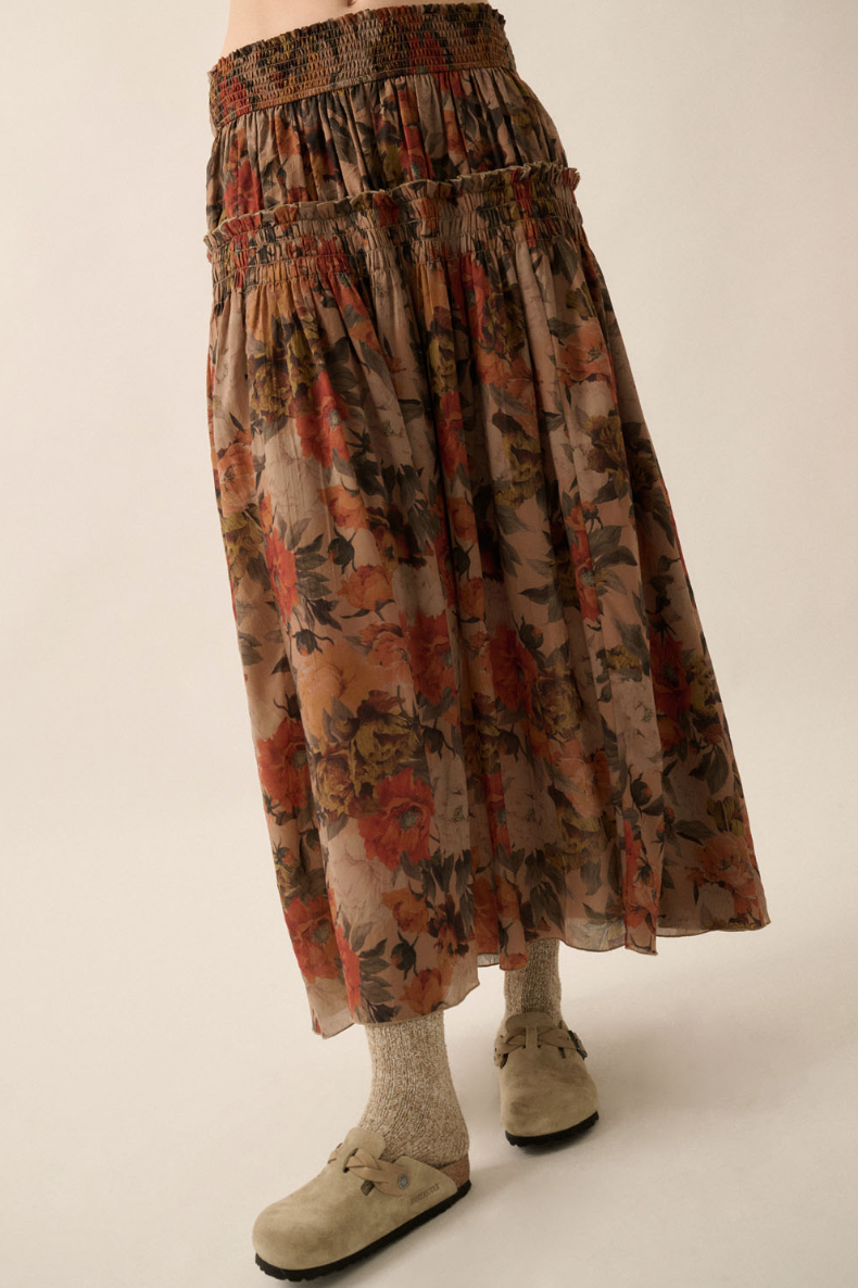 •VICTORIAN AUTUMN• smocked waist maxi skirt