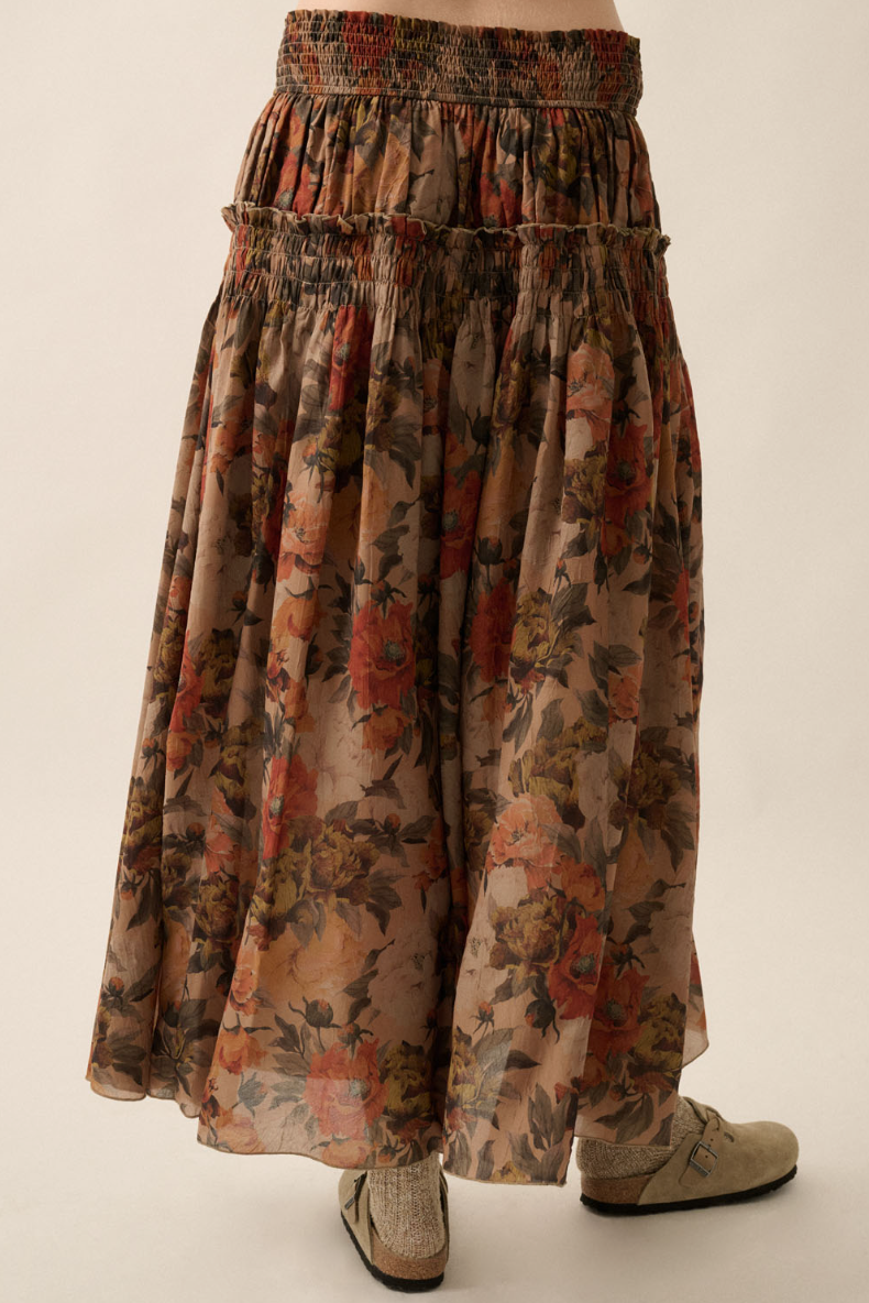 •VICTORIAN AUTUMN• smocked waist maxi skirt