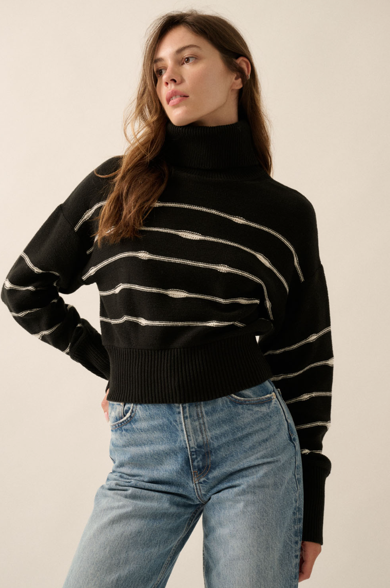 •B&W STRIPE• cotton blend turtleneck sweater