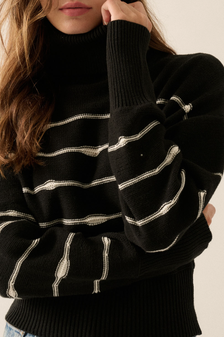 •B&W STRIPE• cotton blend turtleneck sweater