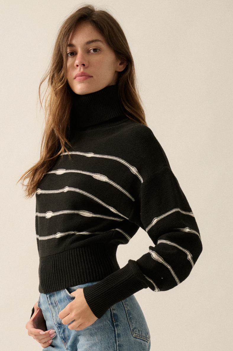 •B&W STRIPE• cotton blend turtleneck sweater