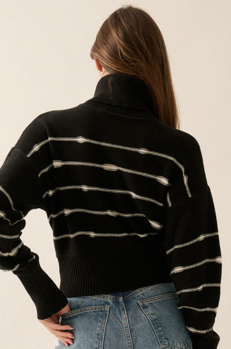 •B&W STRIPE• cotton blend turtleneck sweater