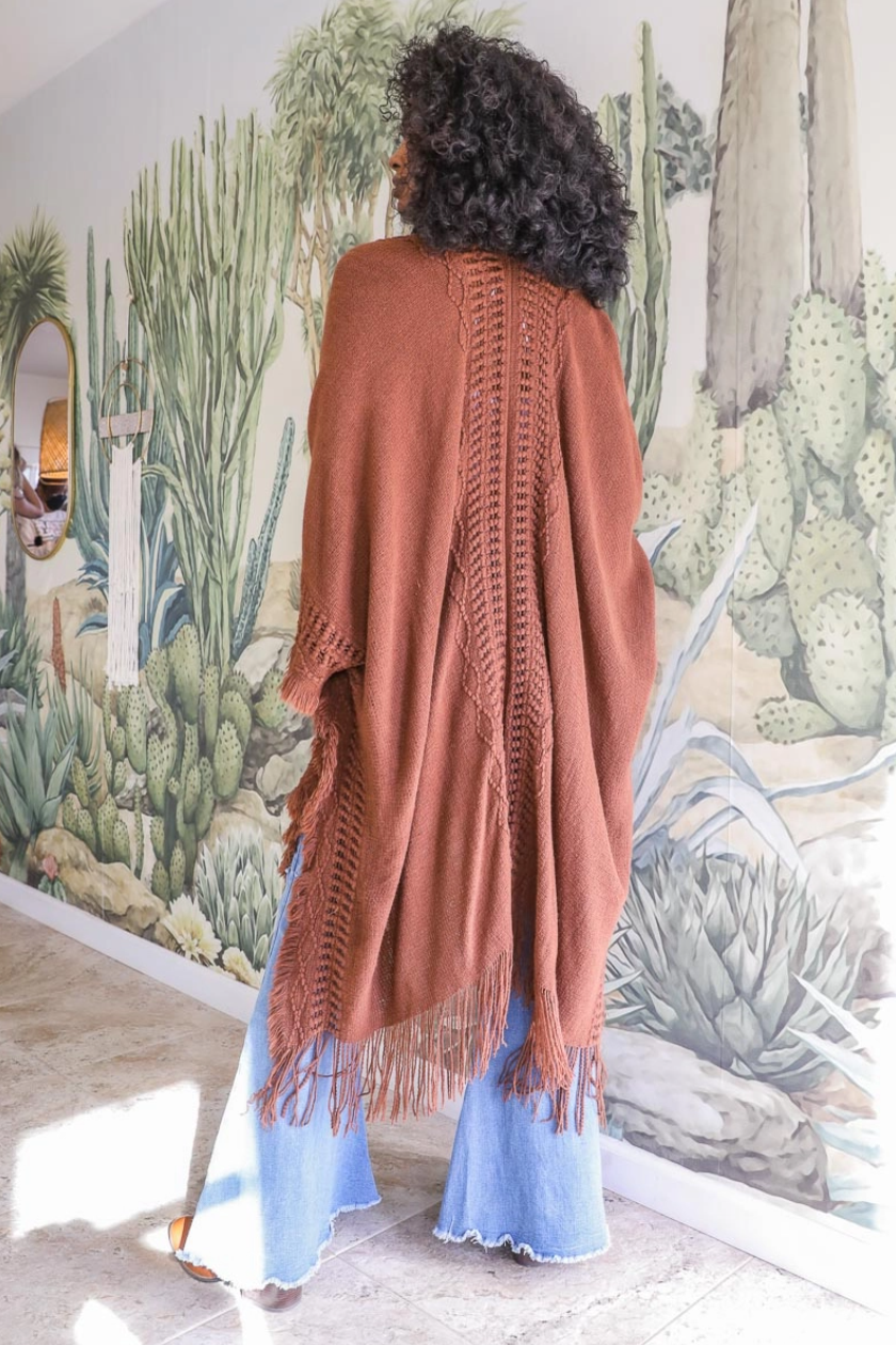 •TERRACOTTA CROCHET FRINGE• ruana style cardigan