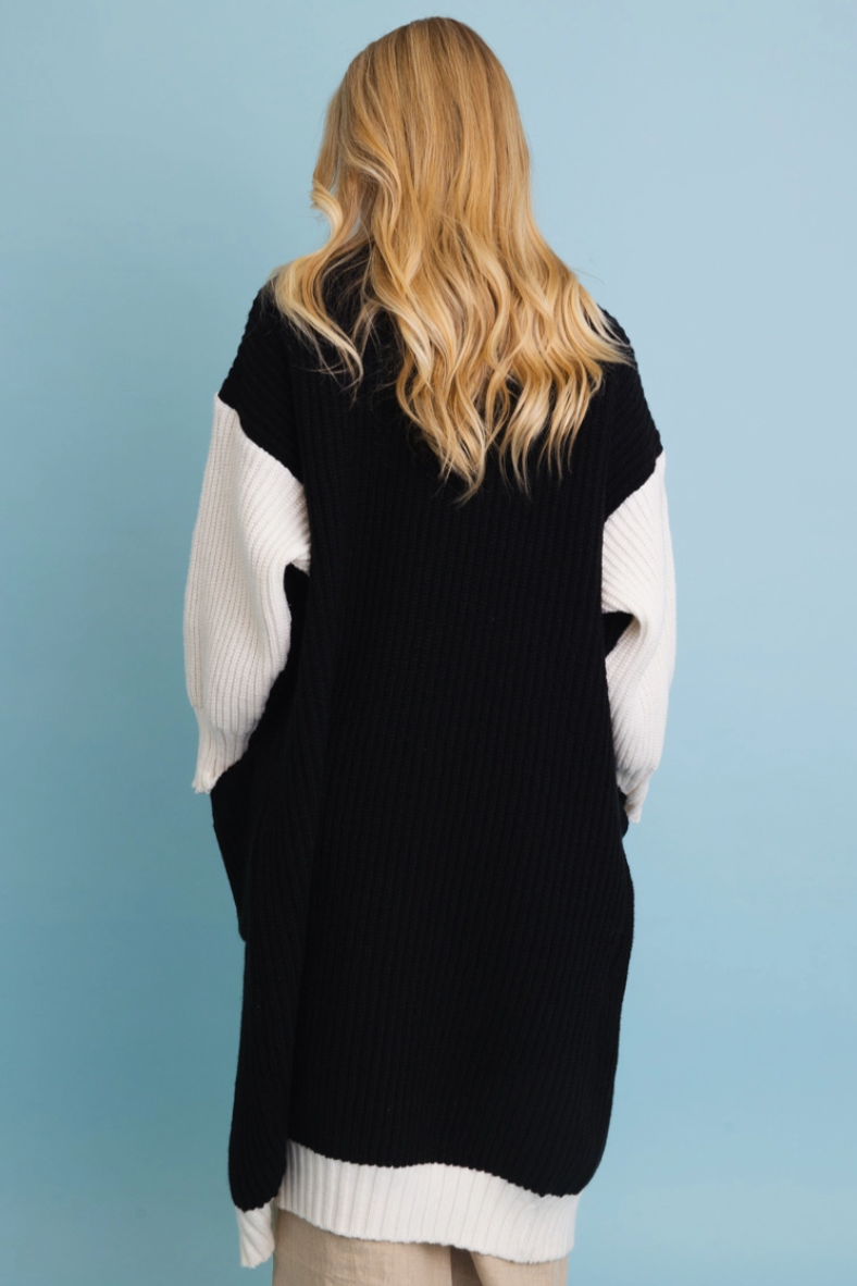 •B&W COLORBLOCK• ribbed sweater knit longline cardigan