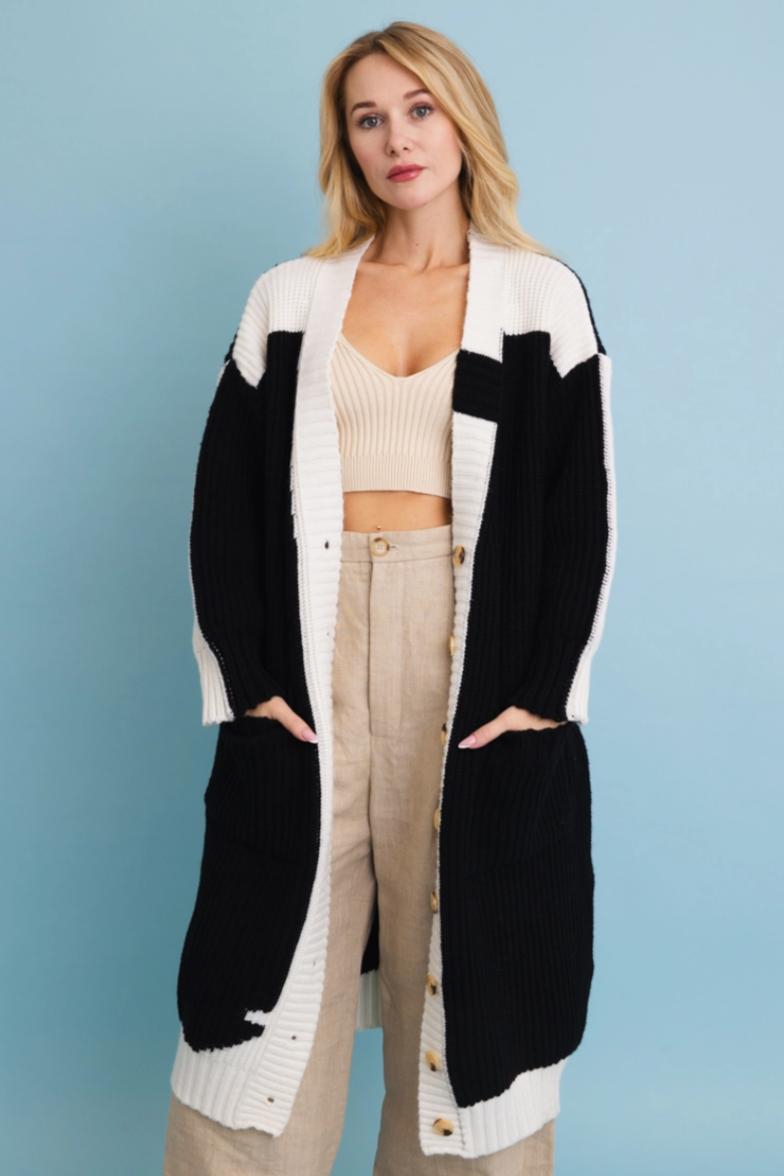 •B&W COLORBLOCK• ribbed sweater knit longline cardigan