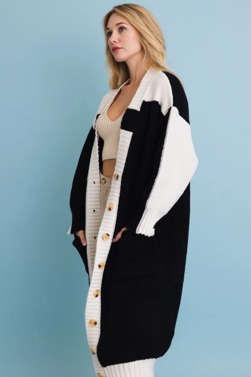 •B&W COLORBLOCK• ribbed sweater knit longline cardigan