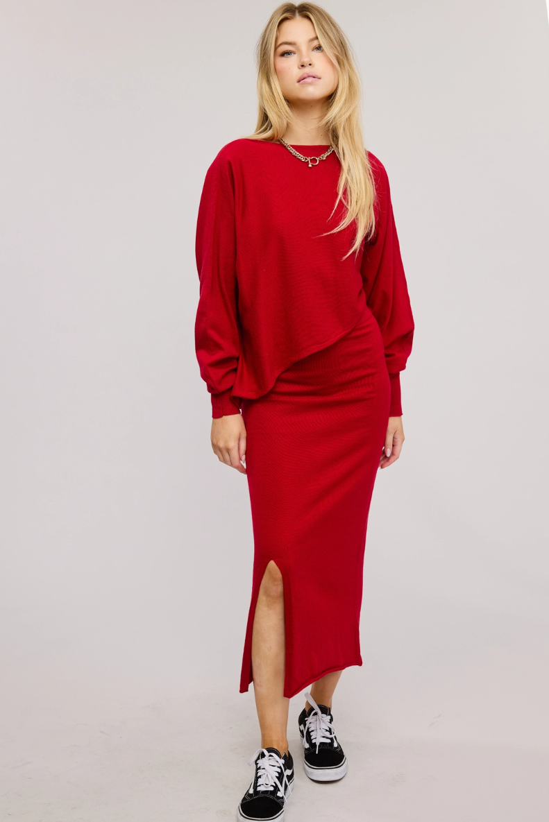 •TORI - REALLY RED• soft knit asymmetric top & skirt separates