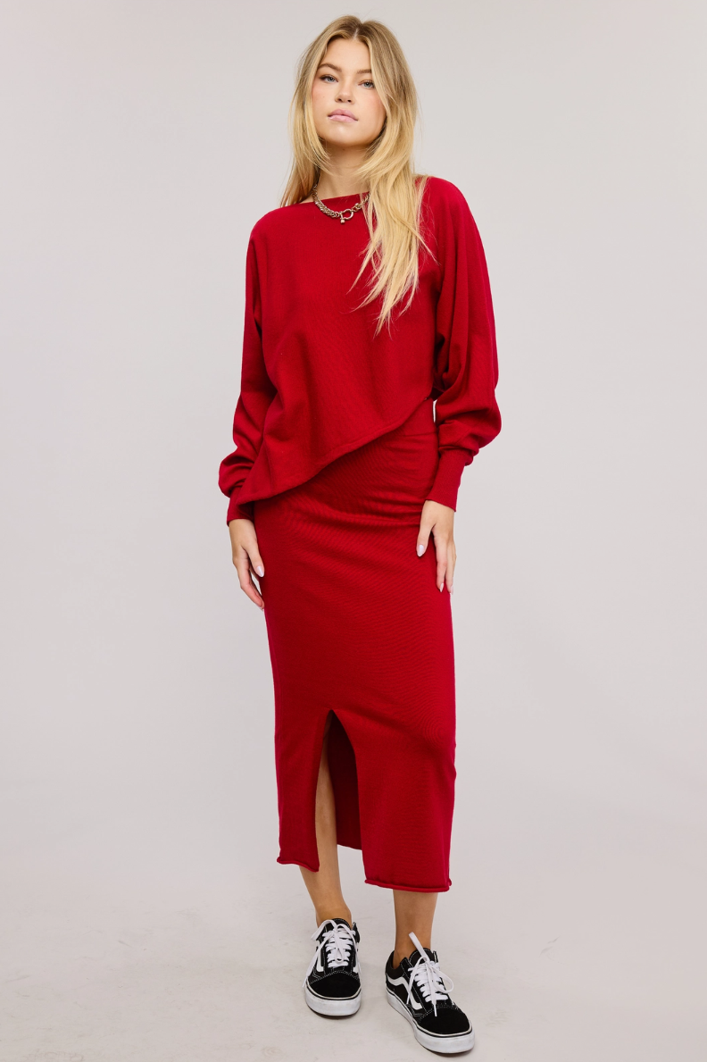 •TORI - REALLY RED• soft knit asymmetric top & skirt separates