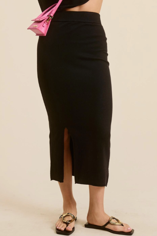 •TORI - BLACK• soft knit asymmetric top & skirt separates