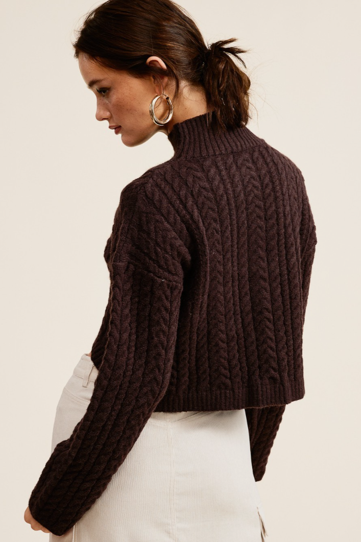 •SELENA - ESPRESSO• cable knit tulip hem sweater