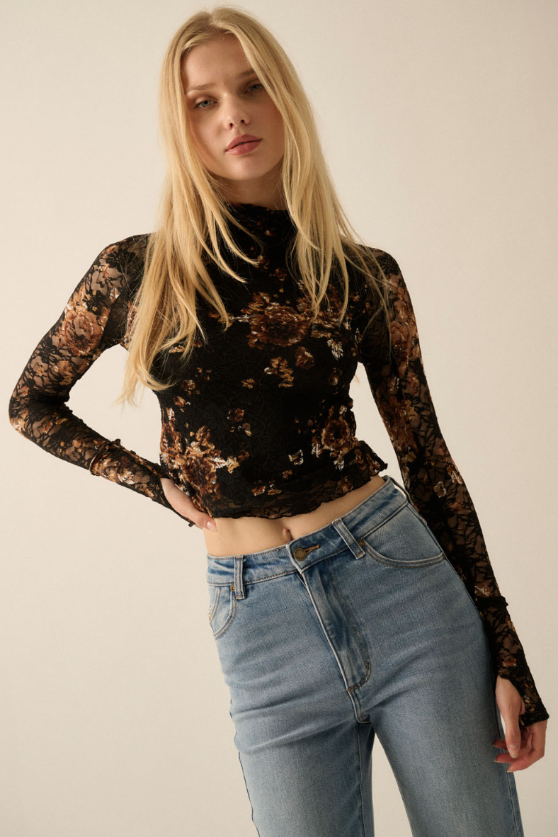 •BEATRIX• semi-sheer mesh lace top