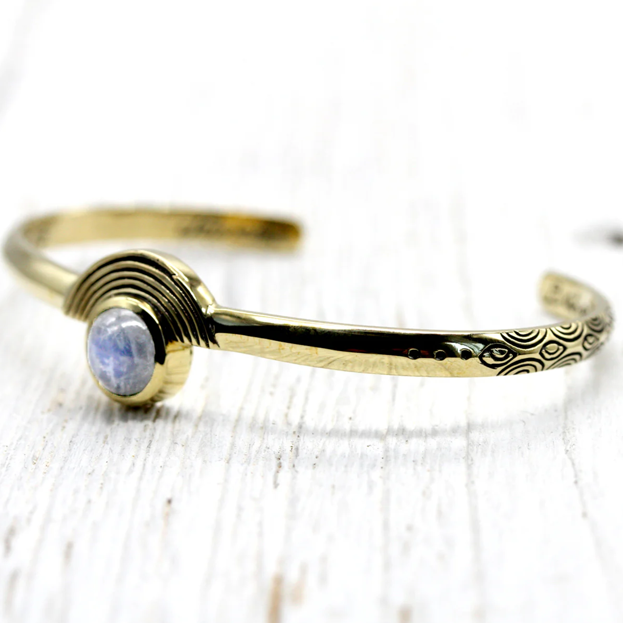 •BE OPEN• rainbow moonstone + brass cuff