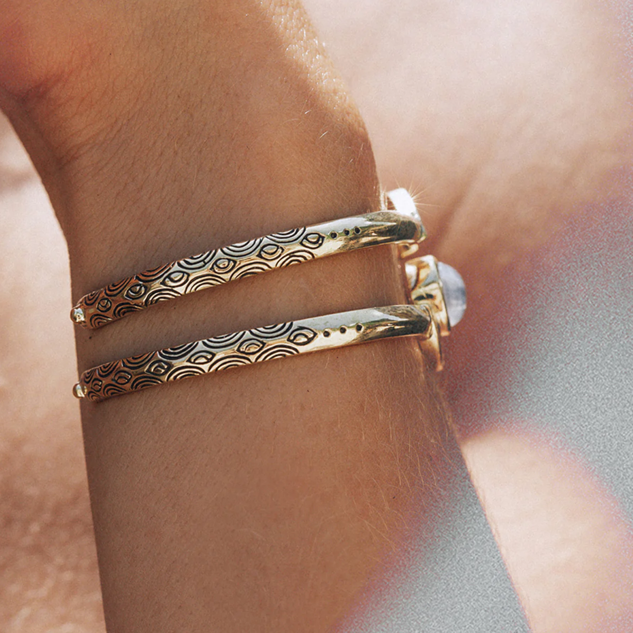 •BE OPEN• rainbow moonstone + brass cuff