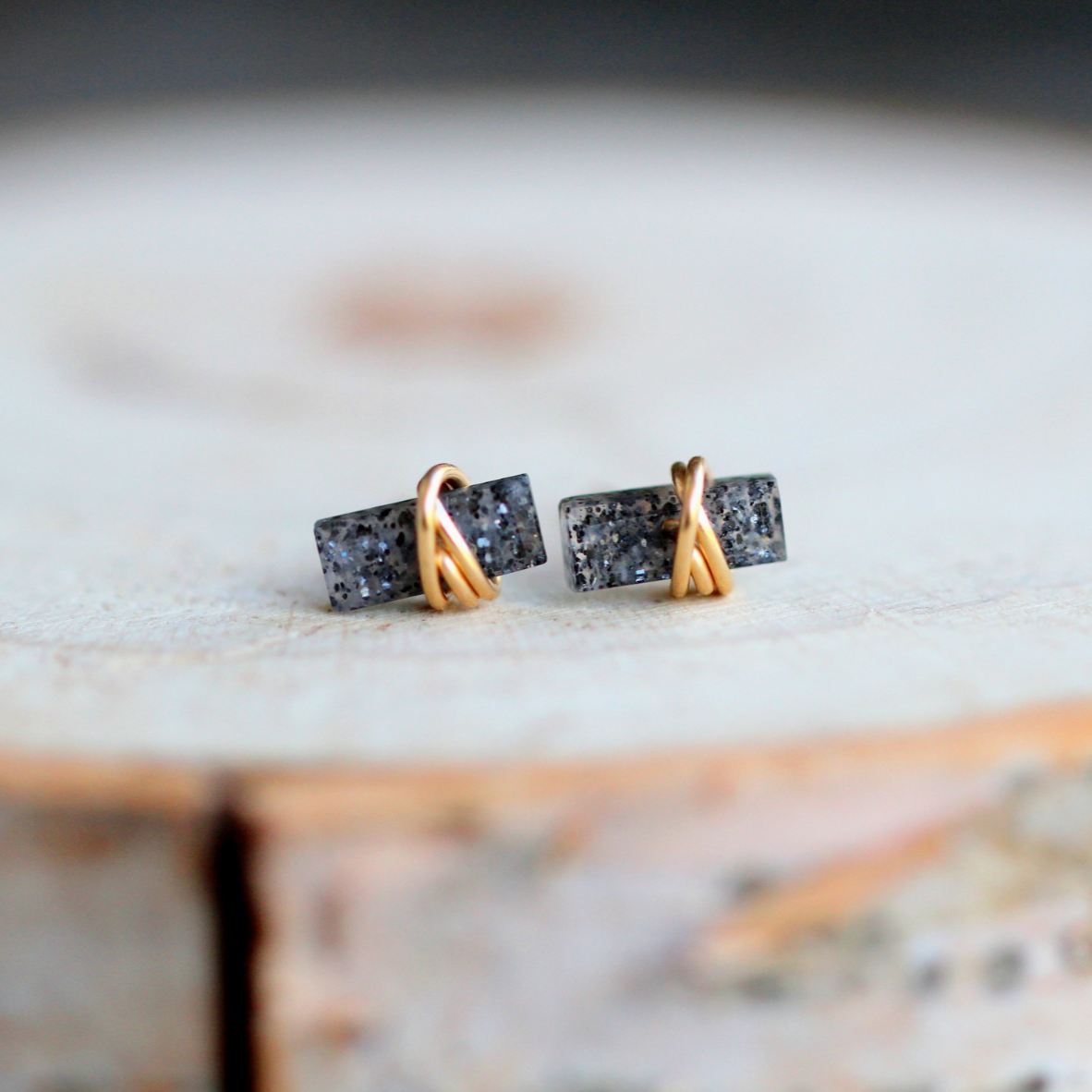 •BAGUETTE• black aventurine + gold stud earrings