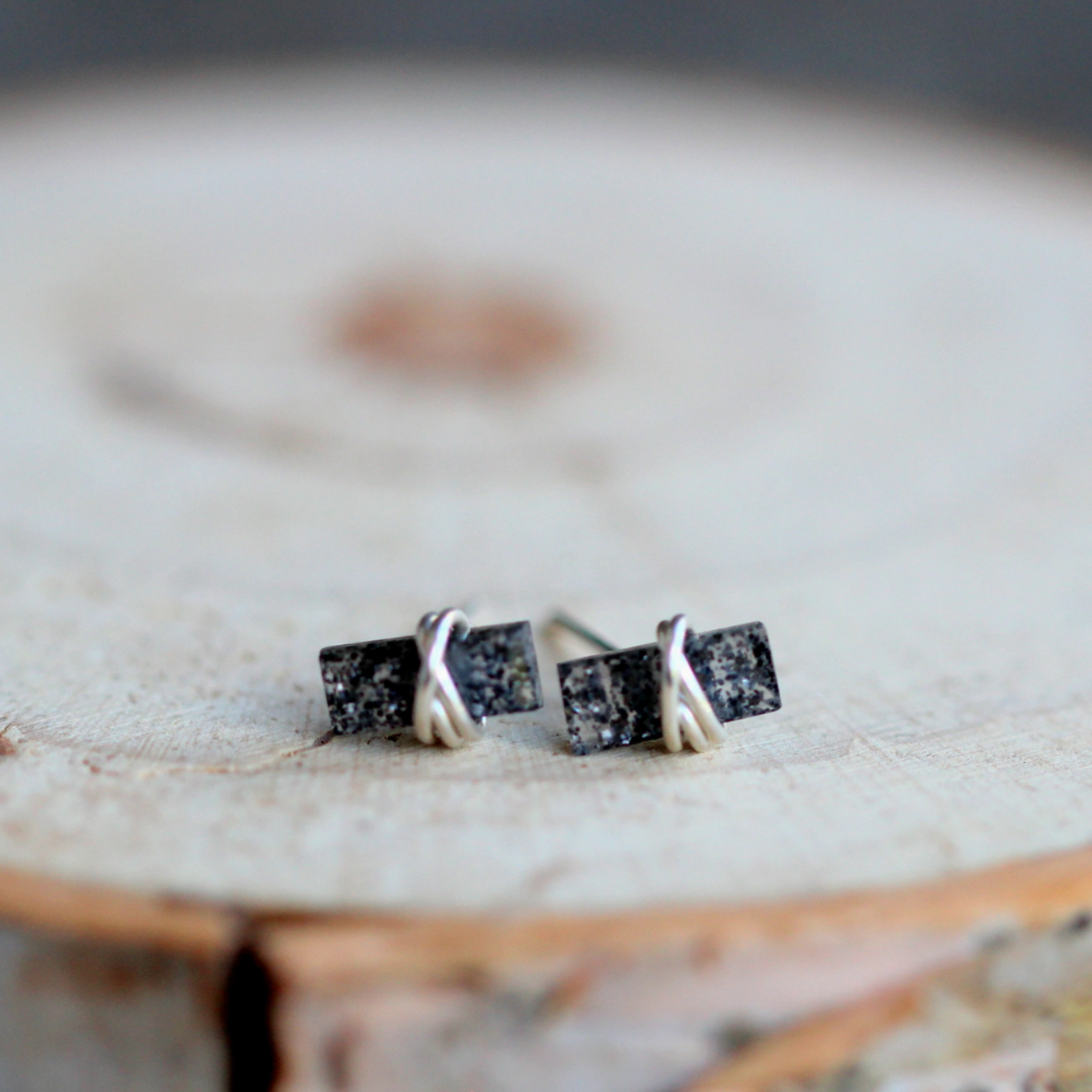 •BAGUETTE• black aventurine + silver stud earrings