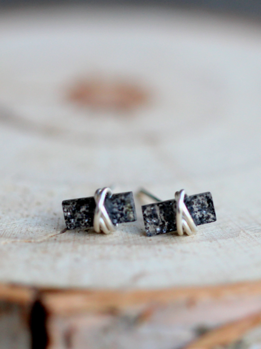 •BAGUETTE• black aventurine + silver stud earrings