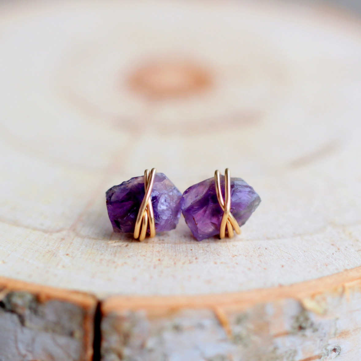 •COMET• amethyst + gold stud earrings