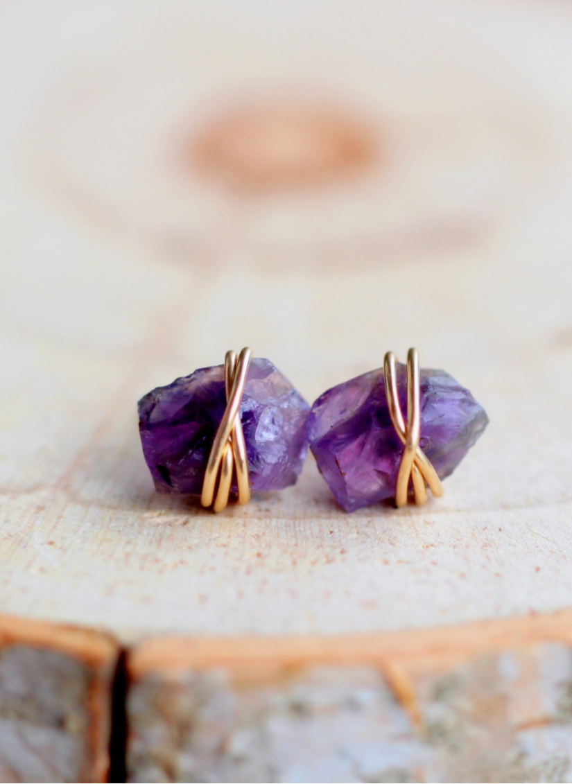 •COMET• amethyst + gold stud earrings