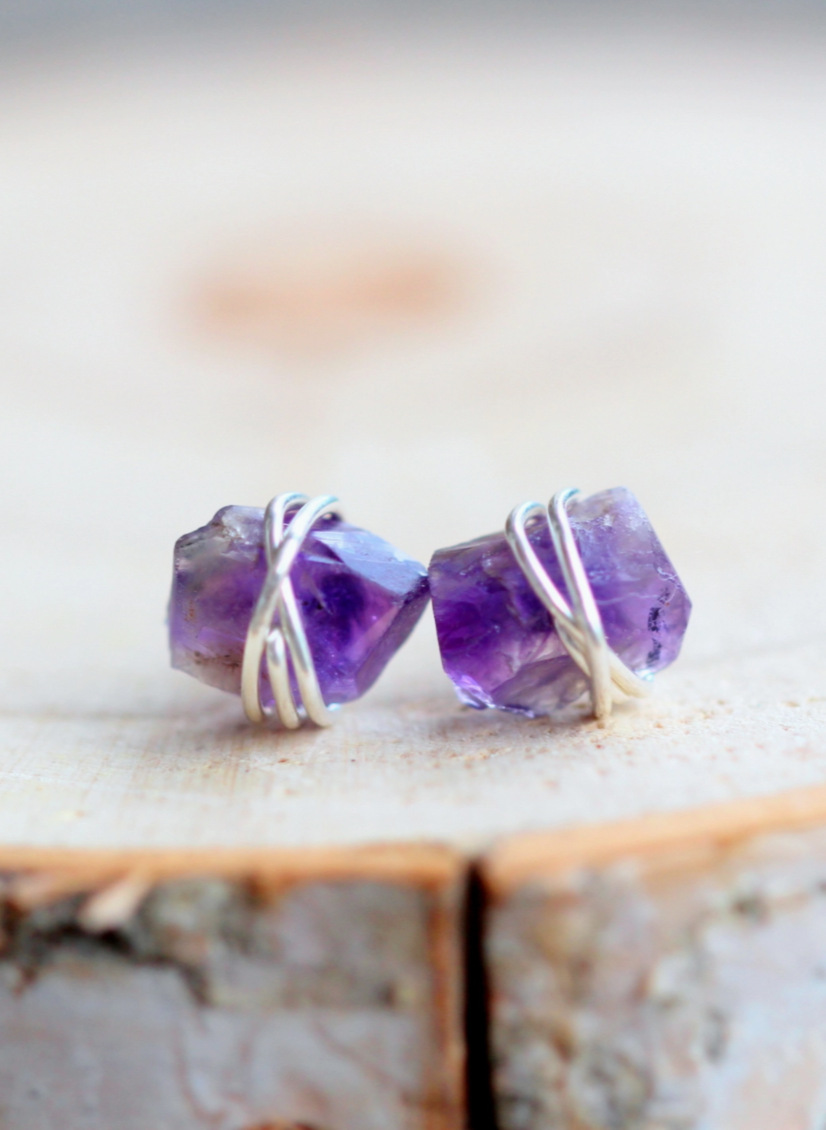 •COMET• amethyst + silver stud earrings