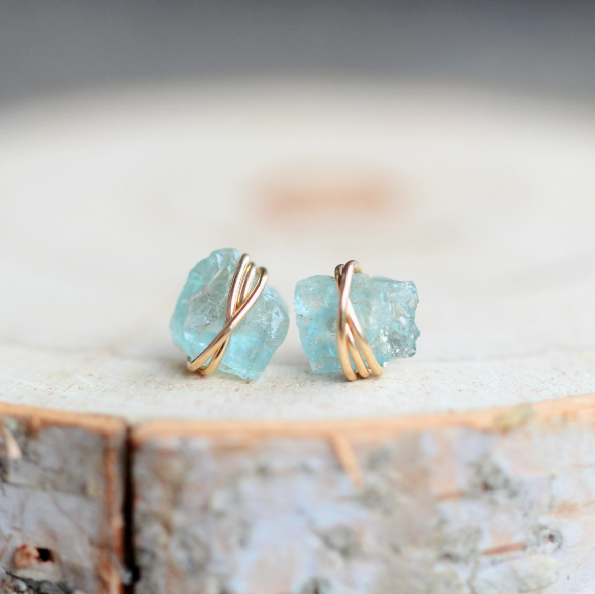 •COMET• aquamarine + gold stud earrings