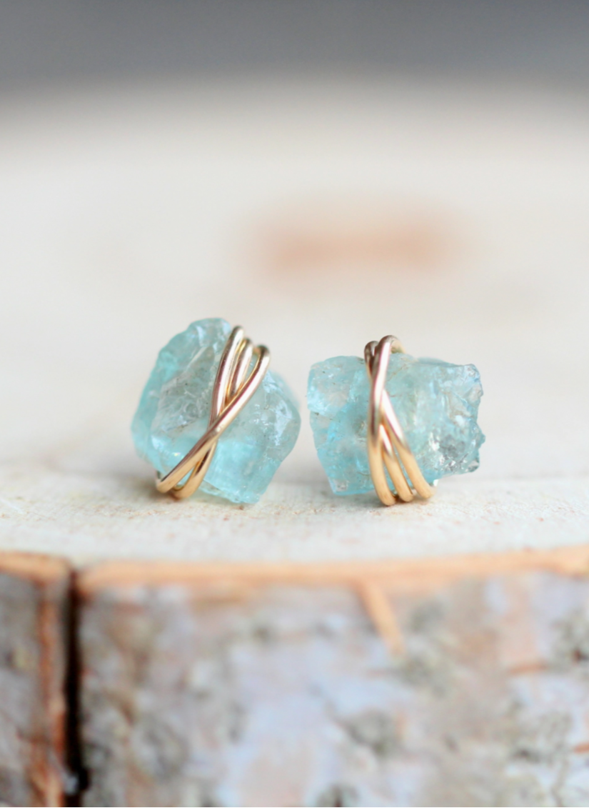 •COMET• aquamarine + gold stud earrings