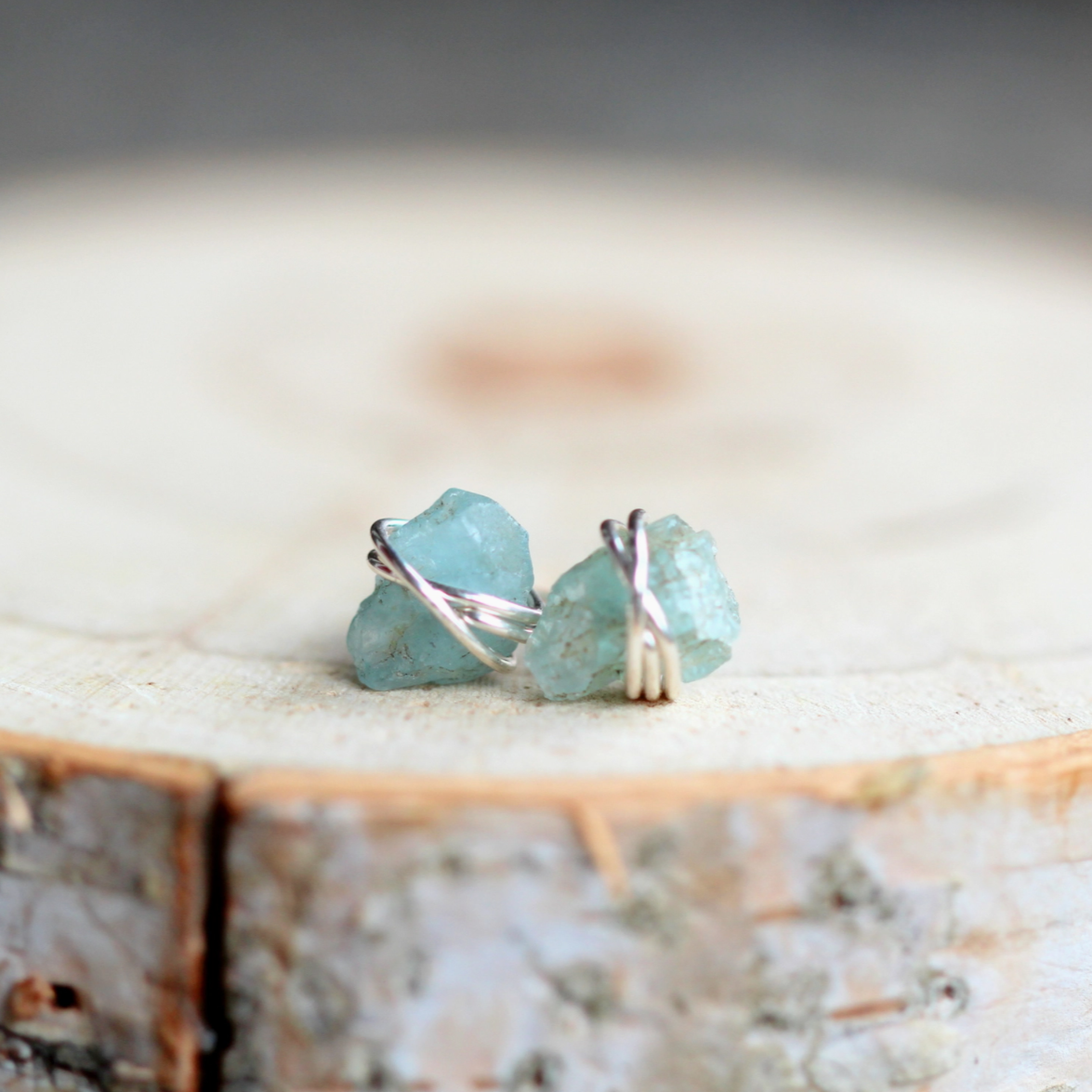 •COMET• aquamarine + silver stud earrings