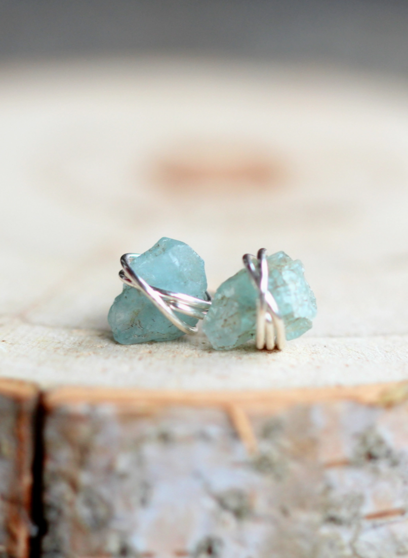 •COMET• aquamarine + silver stud earrings