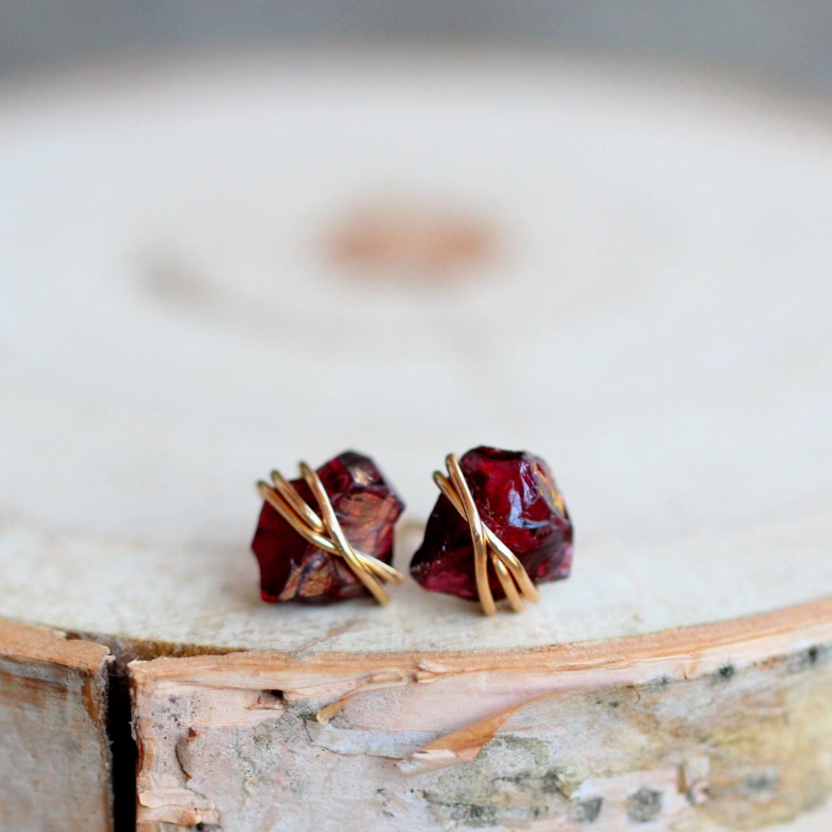 •COMET• garnet + gold stud earrings