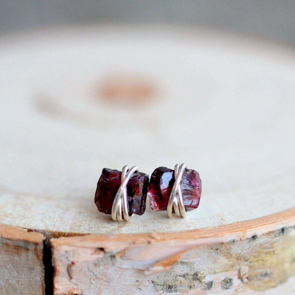 •COMET• garnet + silver stud earrings