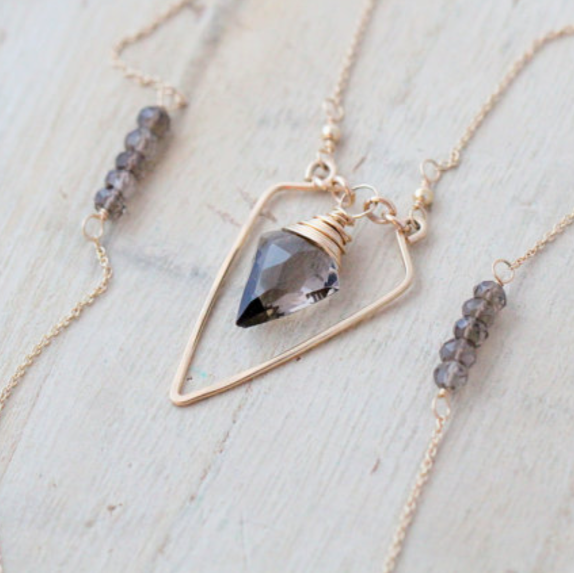 •SPEARHEAD• smoky quartz + gold necklace (20" long)