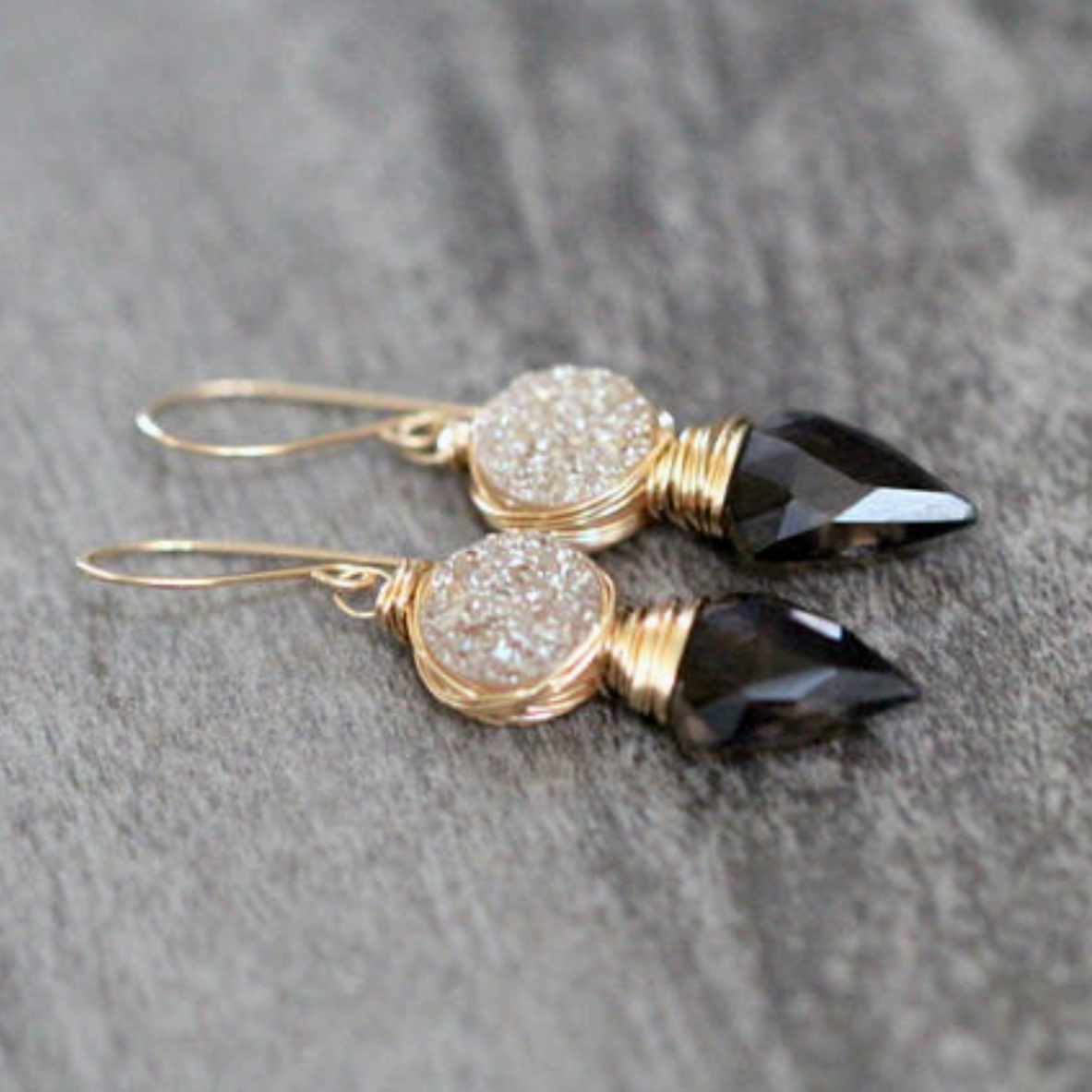 •COMPASS• smoky quartz + druzy gold earrings