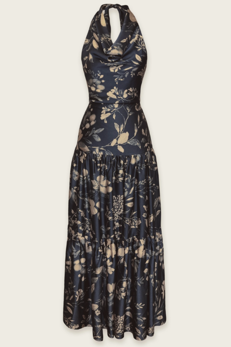 •INDIGO• satin halter maxi dress